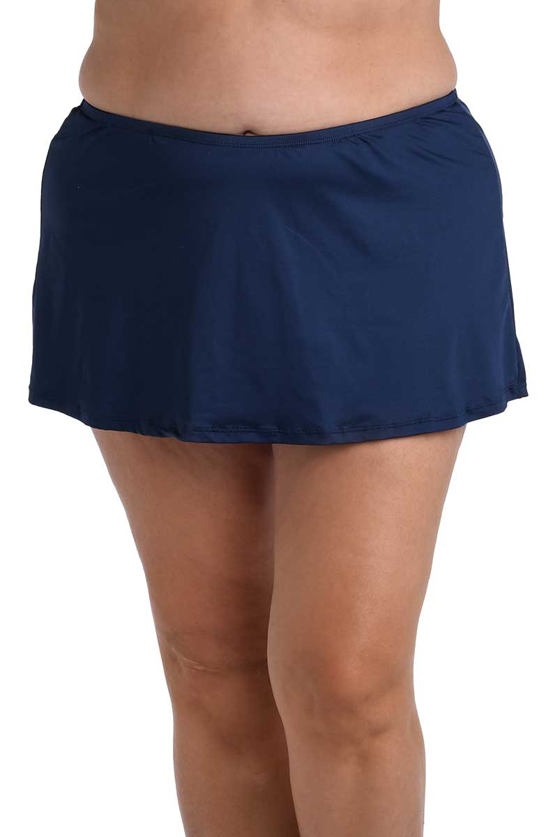 24th & Ocean: Plus Size Solid Skirted Swim Bottom - MIDNIGHT