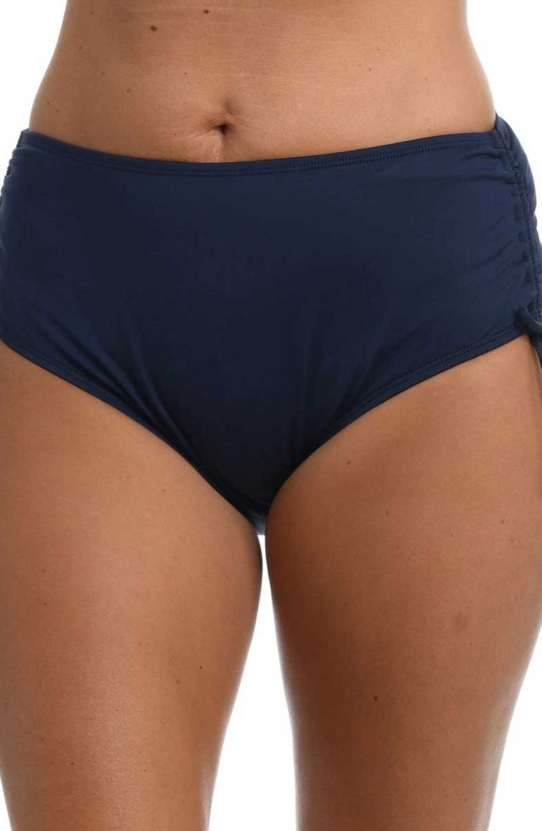 24th & Ocean: Plus Size Solids Mid Waist Adjustable Hipster Bottom - MIDNIGHT