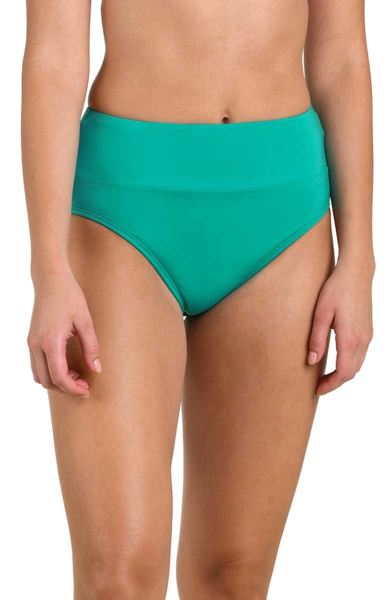 24th & Ocean: Solid High Waist Spliced Bikini Bottom - EMERALD