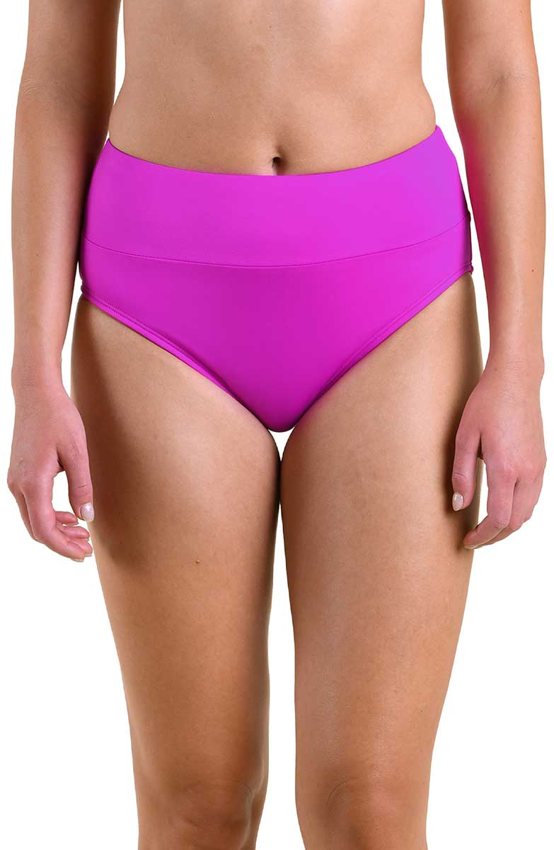 24th & Ocean: Solid High Waist Spliced Bikini Bottom - ORCHID