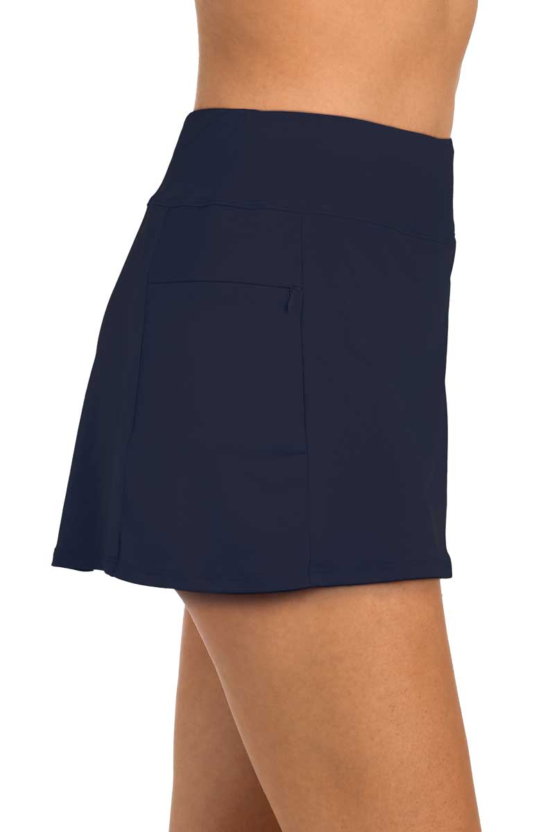 24th & Ocean Solid High Waist Swim Skort in Midnight, alternate view