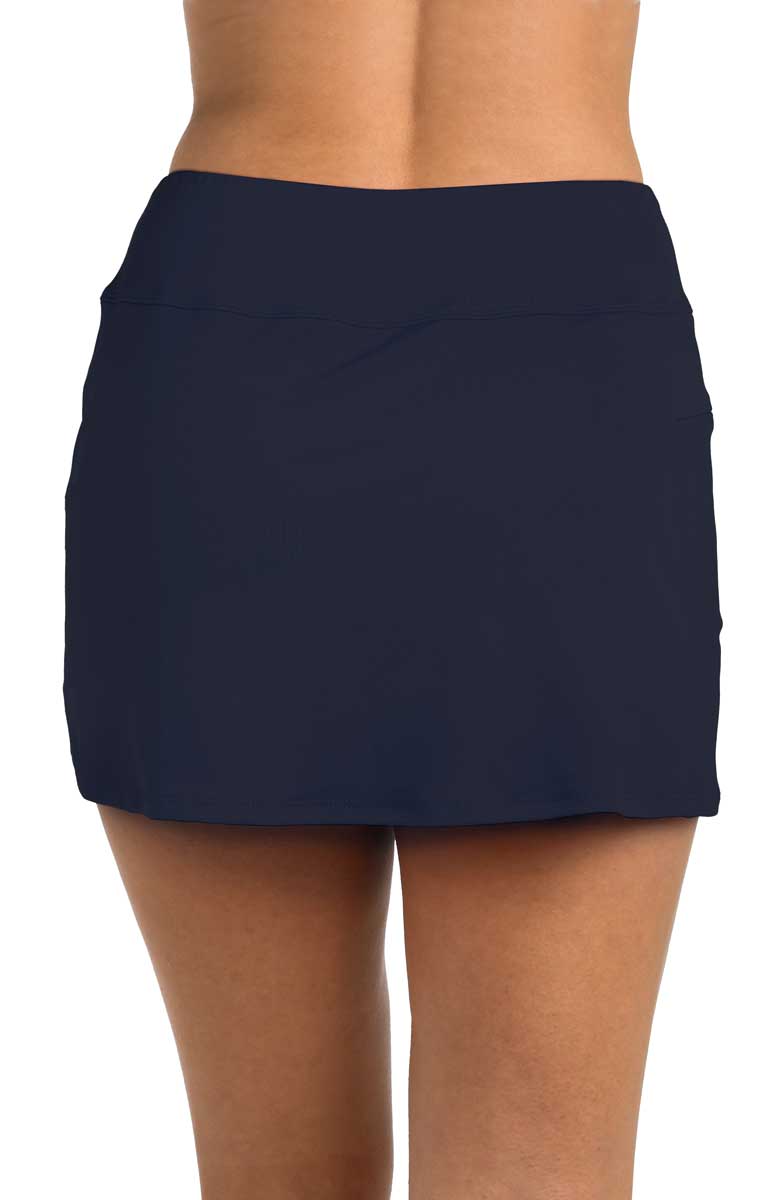 24th & Ocean: Solid High Waist Swim Skort - MIDNIGHT