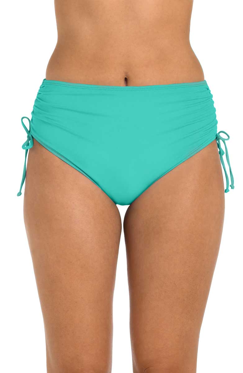 24th & Ocean Solid Mid Rise Adjustable Side Tie Bikini Bottom in Aqua, side view
