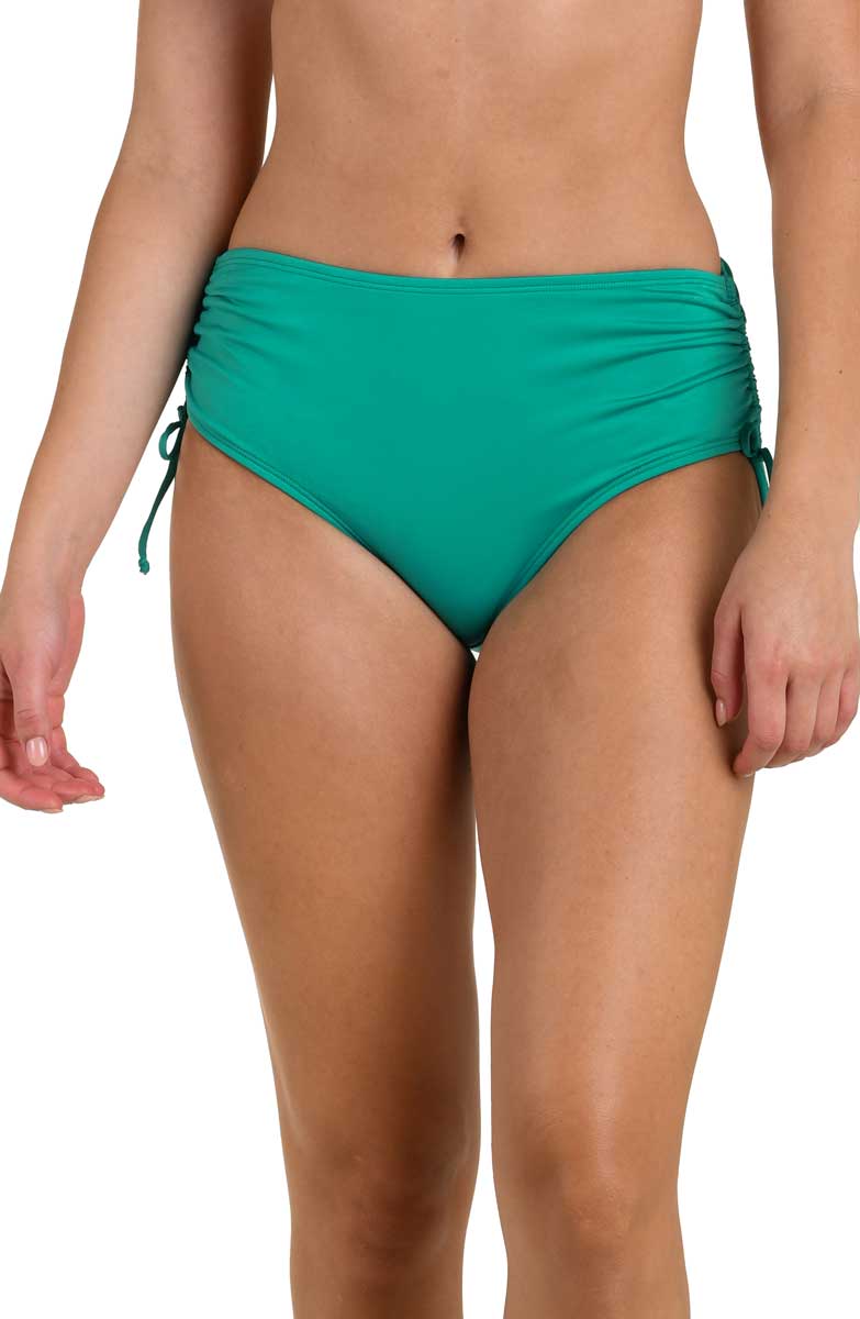 24th & Ocean Solid Mid Rise Adjustable Side Tie Bikini Bottom in Emerald, side view
