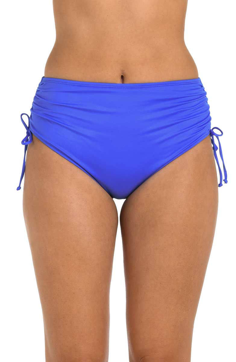 24th & Ocean Solid Mid Rise Adjustable Side Tie Bikini Bottom in Peri, side view