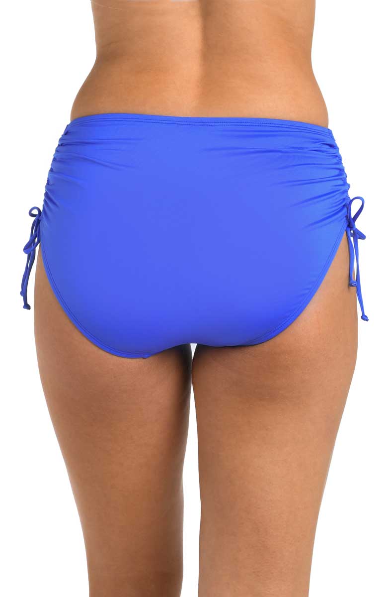 24th & Ocean Solid Mid Rise Adjustable Side Tie Bikini Bottom in Peri, side view, alternate view