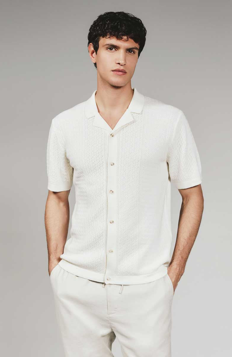 7 Diamonds: Jonas Button Up Sweater Polo - NATURAL