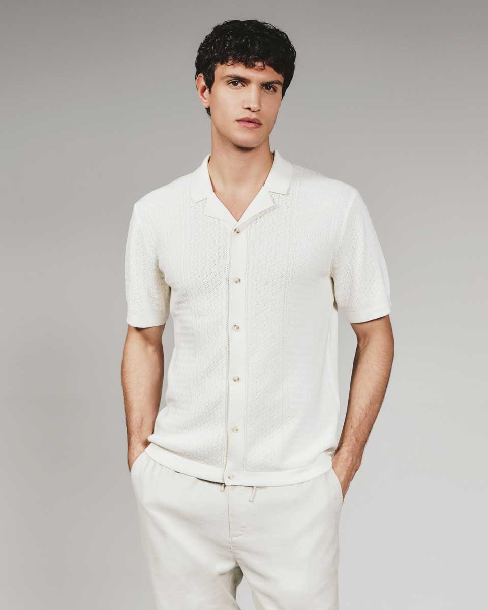 7 Diamonds: Jonas Button Up Sweater Polo - NATURAL