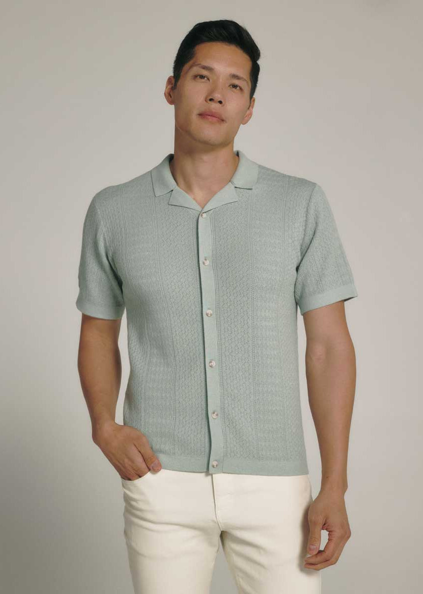 7Diamonds: Jonas Button Up Sweater Polo - SAGE