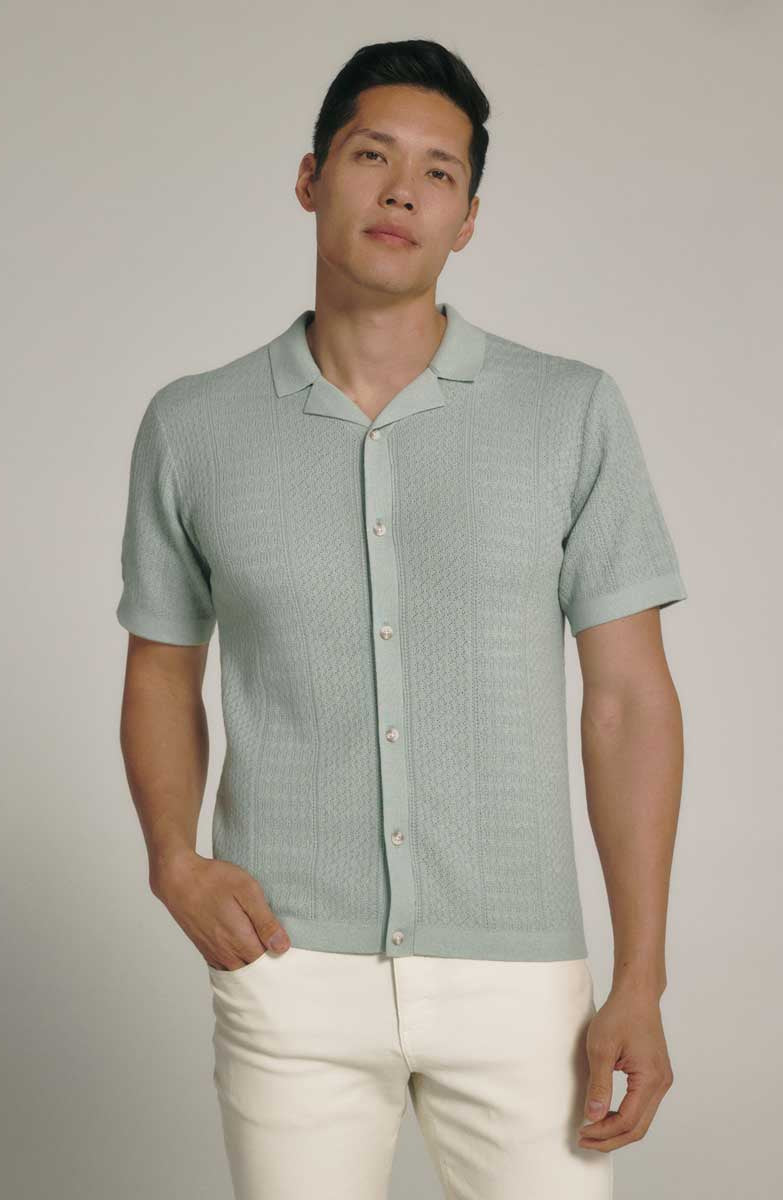 7 Diamonds: Jonas Button Up Sweater Polo - SAGE