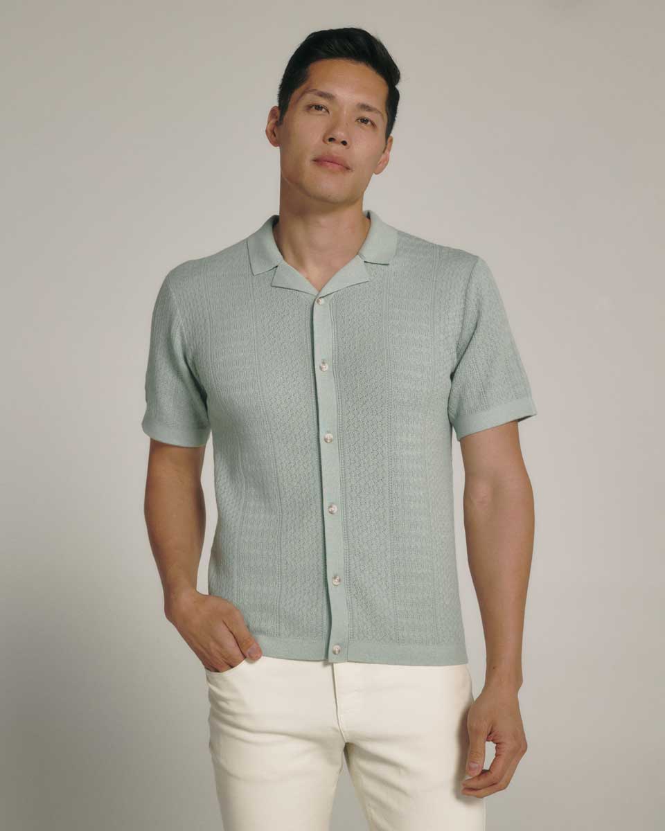 7Diamonds: Jonas Button Up Sweater Polo - SAGE