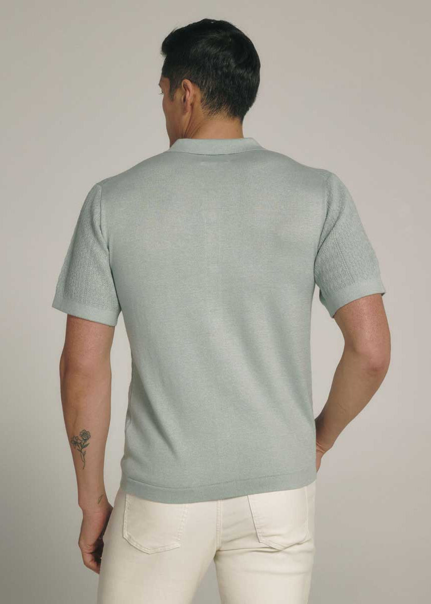 7Diamonds: Jonas Button Up Sweater Polo - SAGE
