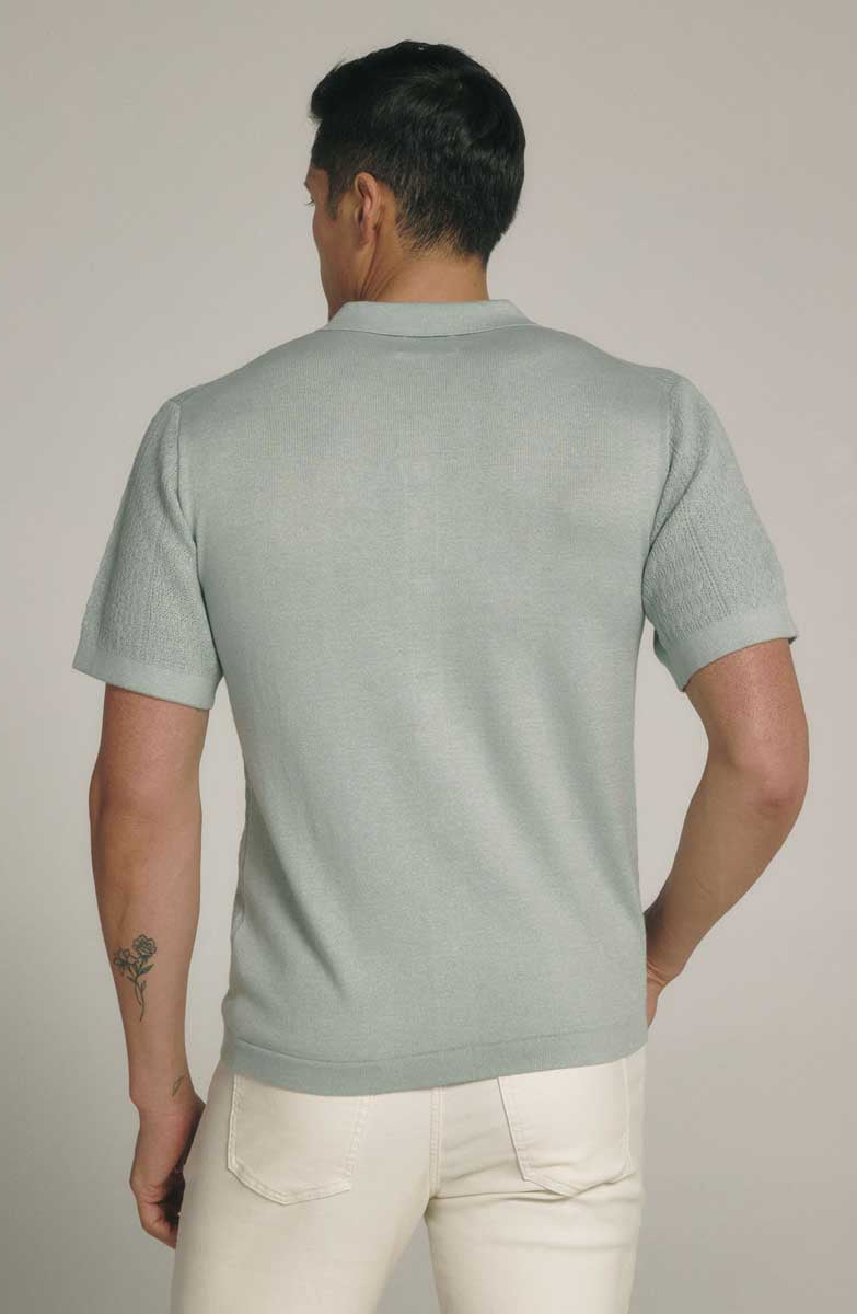 7 Diamonds: Jonas Button Up Sweater Polo - SAGE