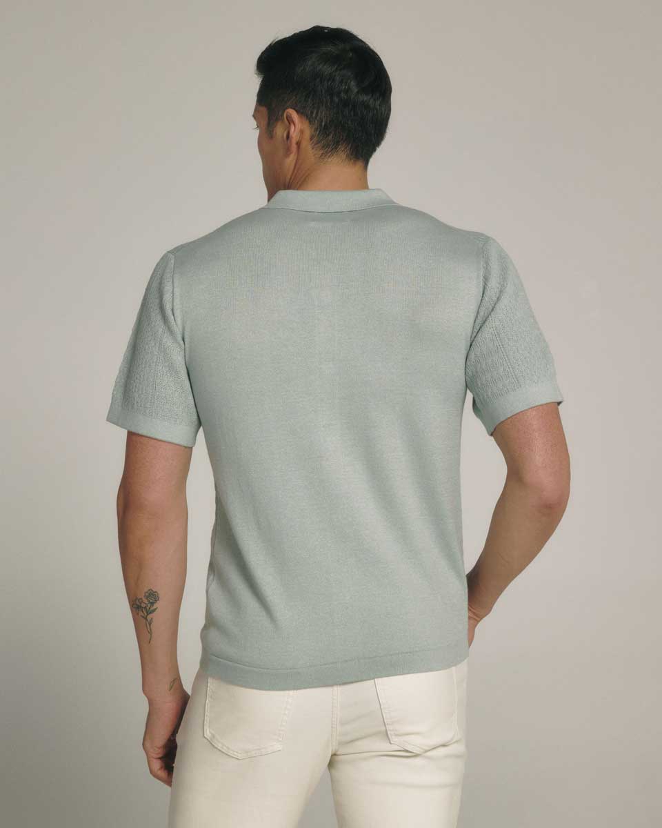 7Diamonds: Jonas Button Up Sweater Polo - SAGE