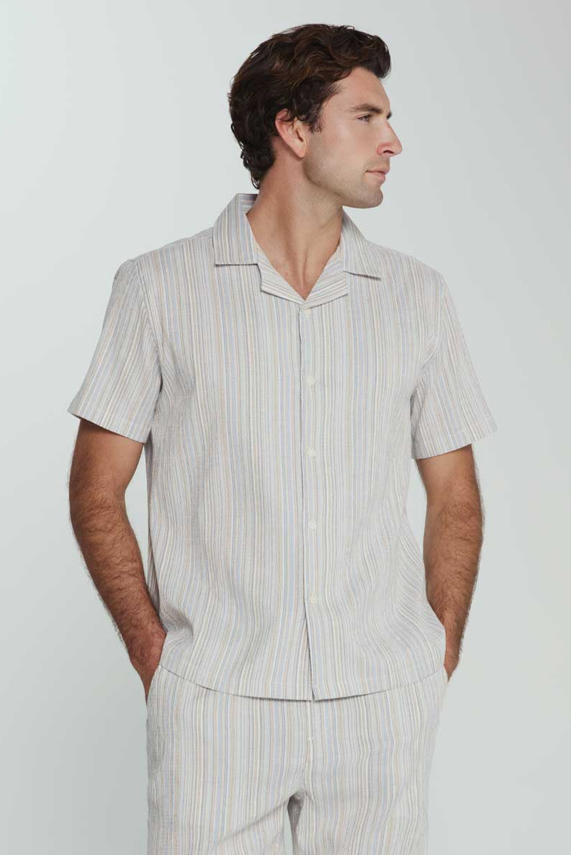 7Diamonds: Verve Striped Camp Shirt - BLUE