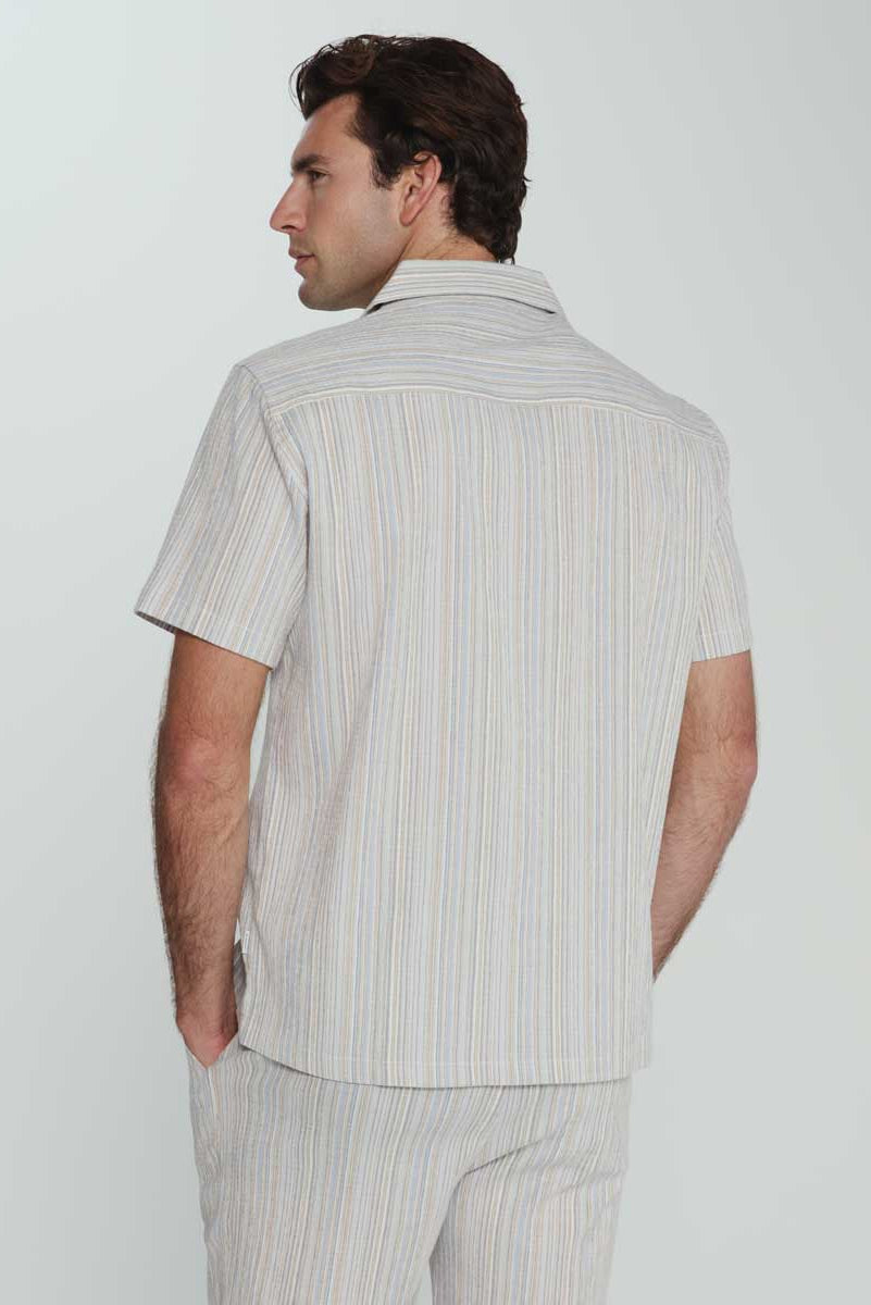 7Diamonds: Verve Striped Camp Shirt - BLUE