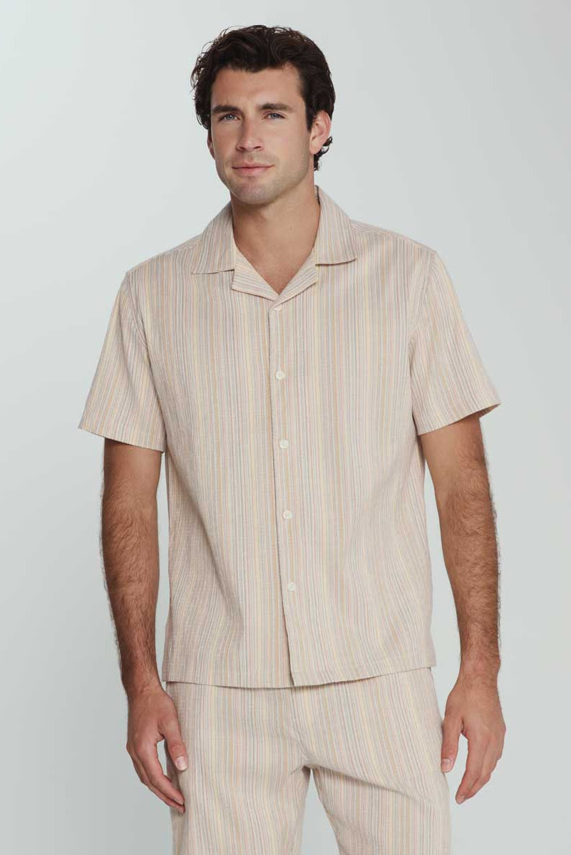 7Diamonds: Verve Striped Camp Shirt - TAN