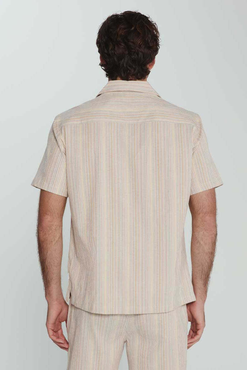 7Diamonds: Verve Striped Camp Shirt - TAN