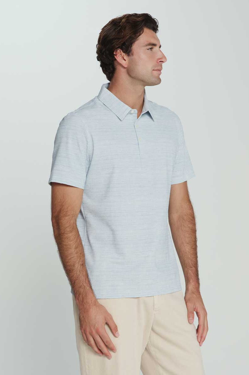 7Diamonds: Alden Seersucker Stretch Polo - MISTBLUE