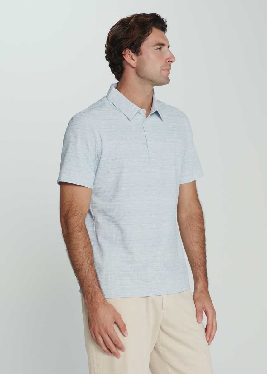 7Diamonds: Alden Seersucker Stretch Polo - MISTBLUE