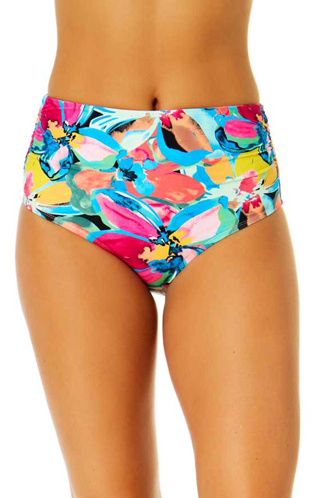 Anne Cole: Amalfi Floral Shirred High Waist Bikini Bottom