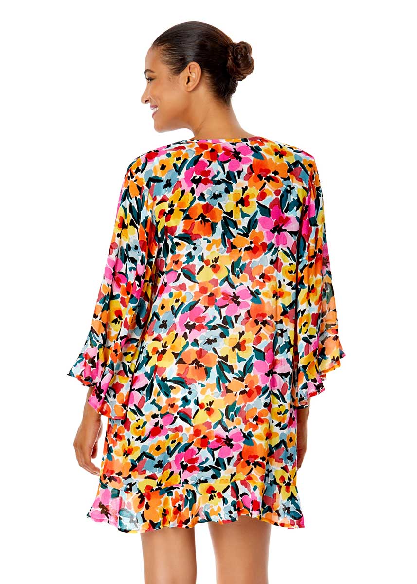 Anne Cole: Gradient Floral Flounce V-Neck Tunic