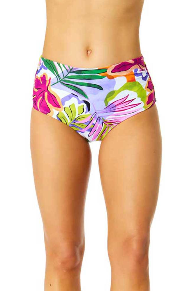 Anne Cole: Mod Tropical Fold Over High Waist Shirred Bikini Bottom