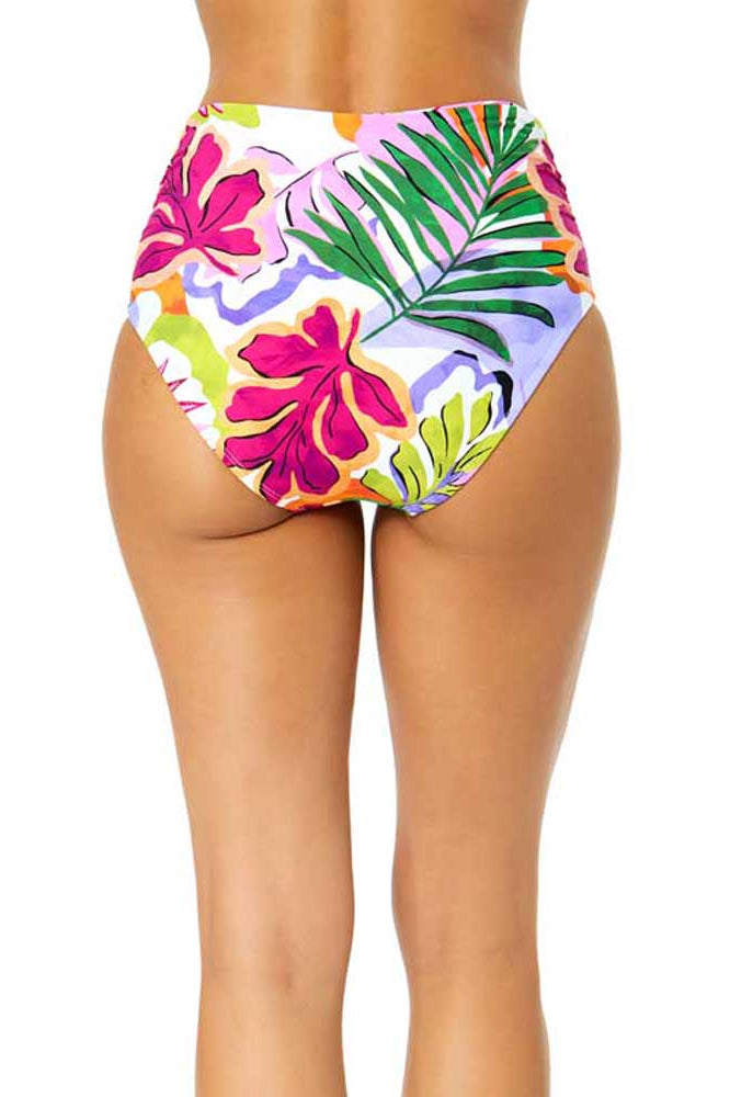 Anne Cole: Mod Tropical Fold Over High Waist Shirred Bikini Bottom