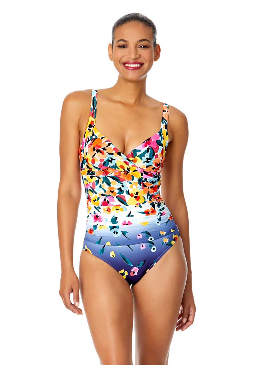 Anne Cole: One Piece Gradient Floral Underwire Surplice Swimsuit
