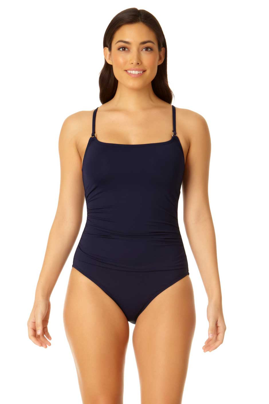 Anne Cole: One Piece Solid Shirred Lingerie Maillot - NAVY