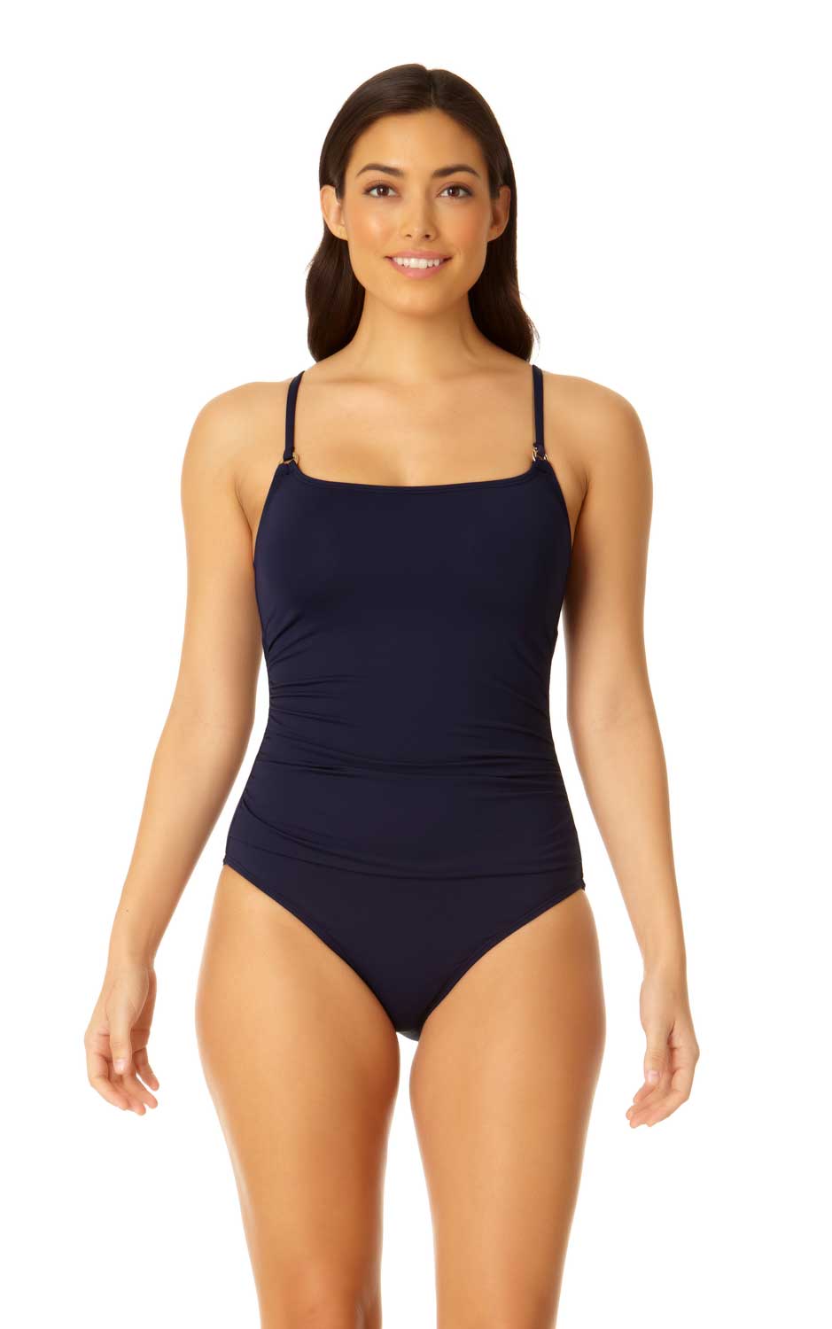 Anne Cole: One Piece Solid Shirred Lingerie Maillot - NAVY