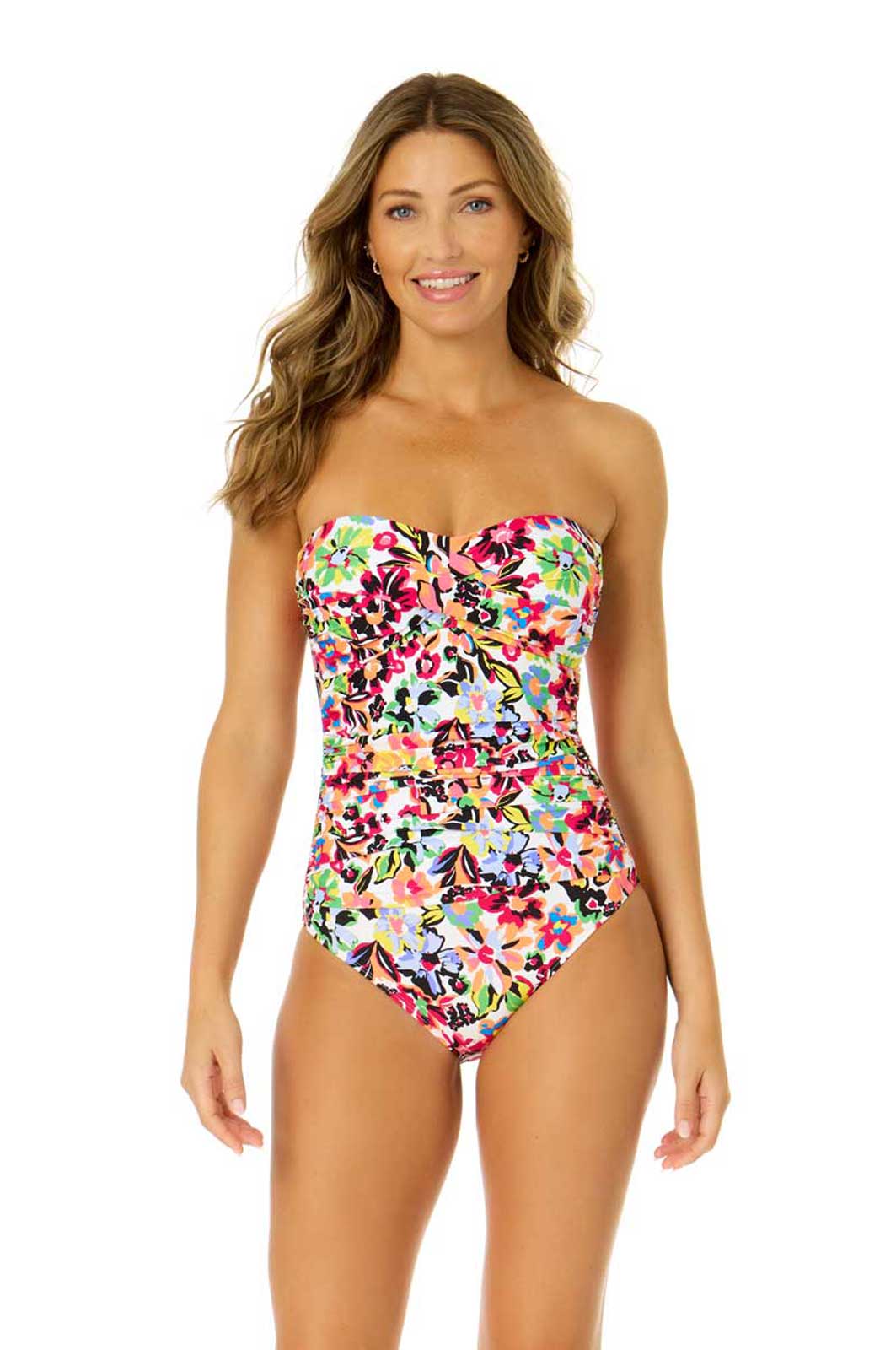 Anne Cole: One Piece Sun Blossom Twist Front Bandeau Swimsuit