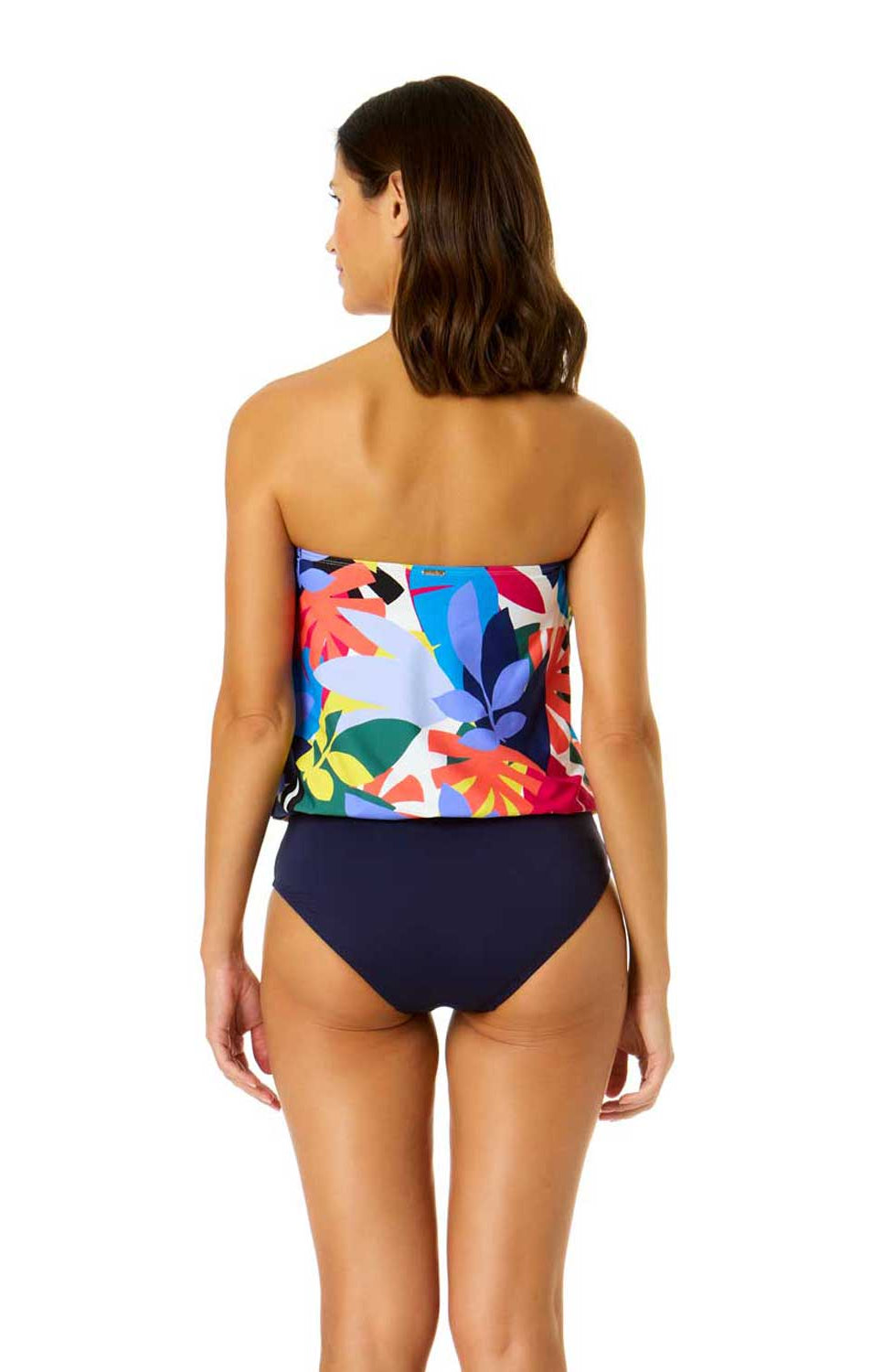 Anne Cole: One Piece Tropic Stamp Bandeau Blouson Swimsuit