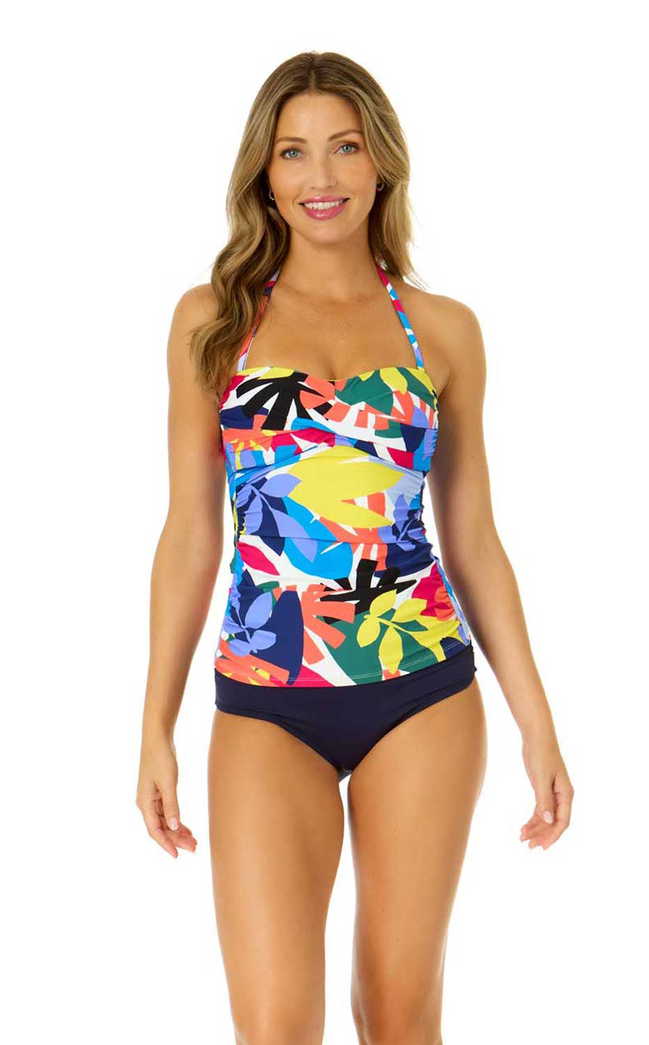 Anne Cole: Tropic Stamp Twist Front Bandeaukini Top