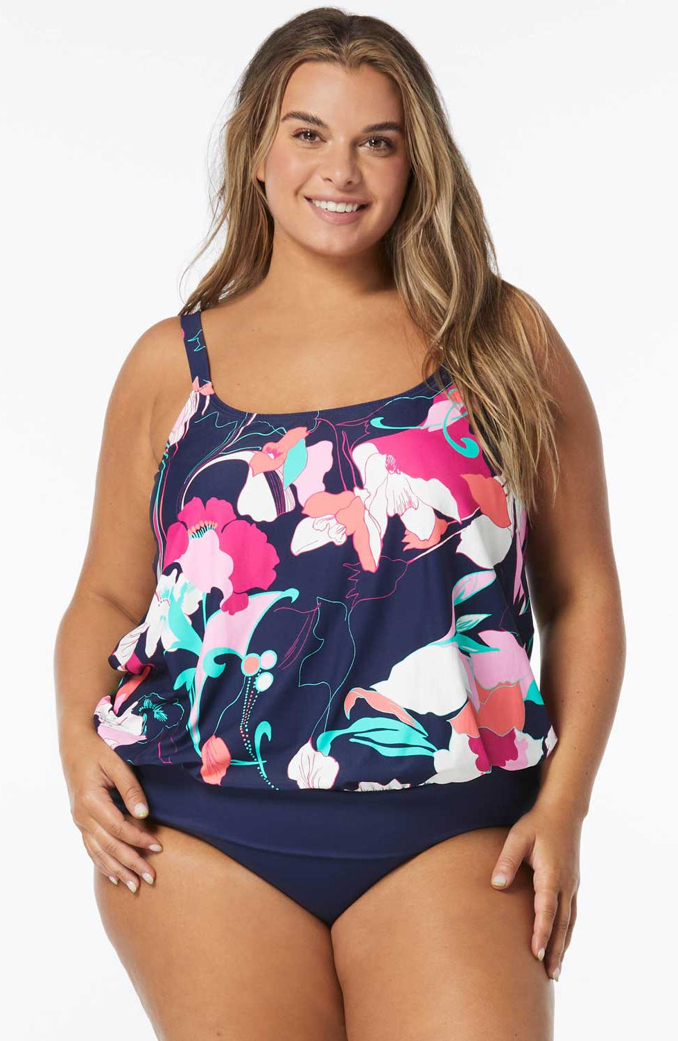Beach House: Plus Size Avalon Floral Sarah Blouson Tankini Top