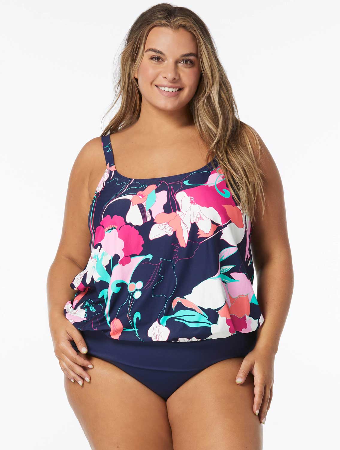 Beach House: Plus Size Avalon Floral Sarah Blouson Tankini Top