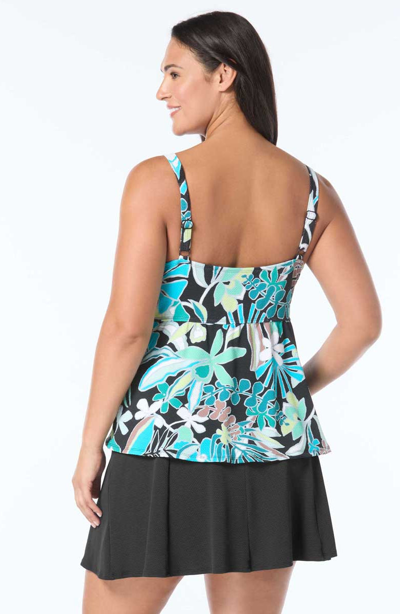 Beach House: Plus Size Eclectic Bloom Willow Pique Texture Twist Underwire Tankini Top