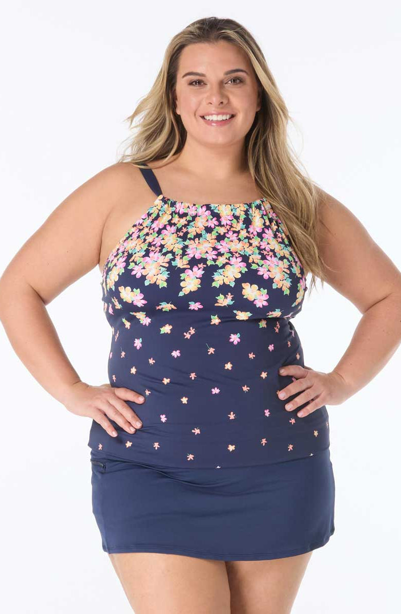 Beach House: Plus Size Floral Rain Jersey Blair High Neck Tankini Top
