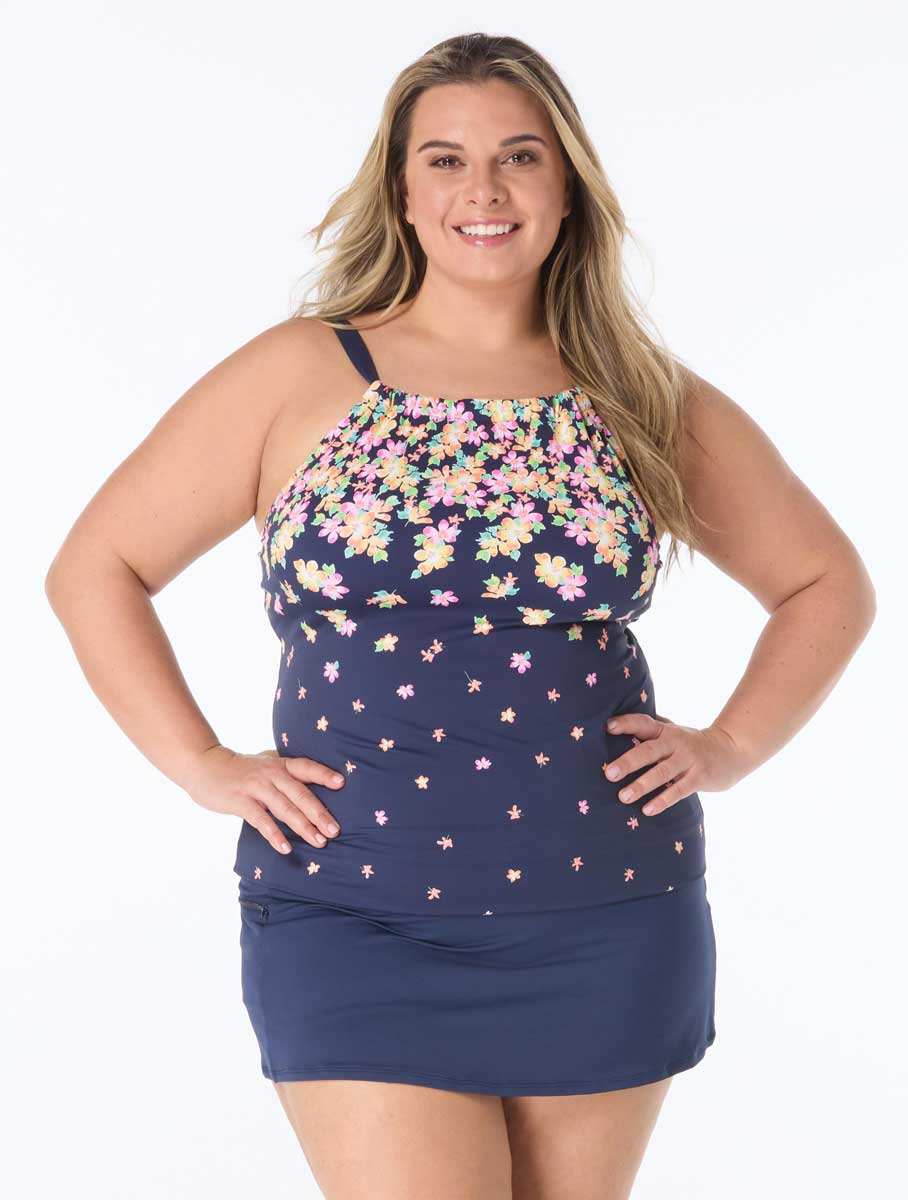 Beach House: Plus Size Floral Rain Jersey Blair High Neck Tankini Top
