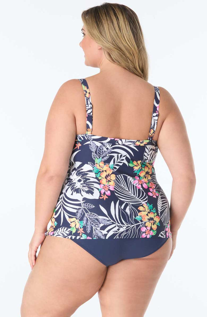 Beach House: Plus Size Indigo Jungle Jane Ruffle Tiered Tankini Top
