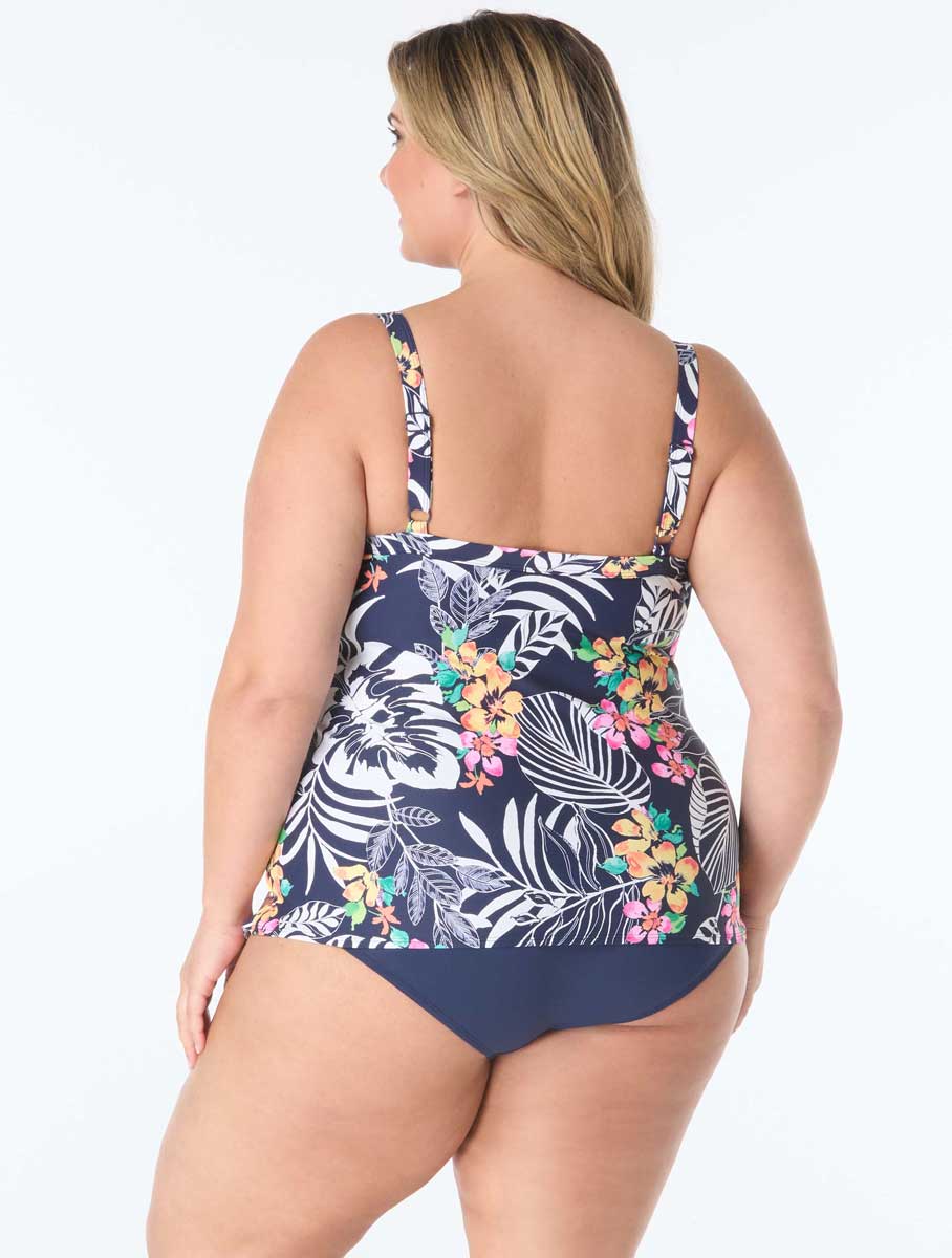Beach House: Plus Size Indigo Jungle Jane Ruffle Tiered Tankini Top