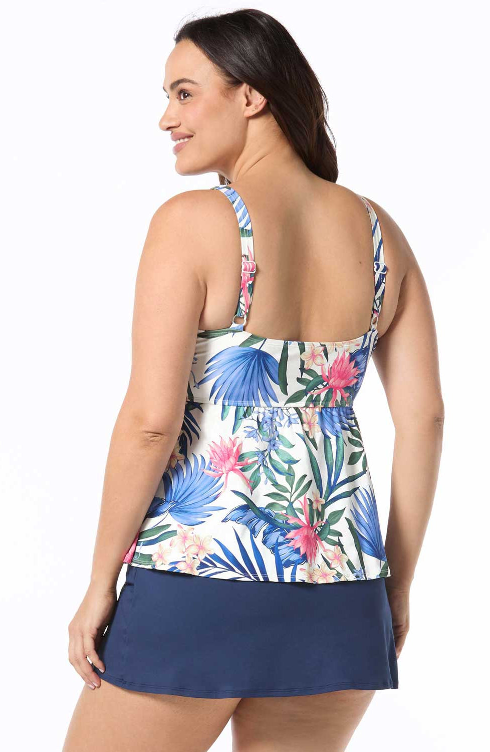Beach House: Plus Size Monterey Tropical White Twist Front Tankini Top