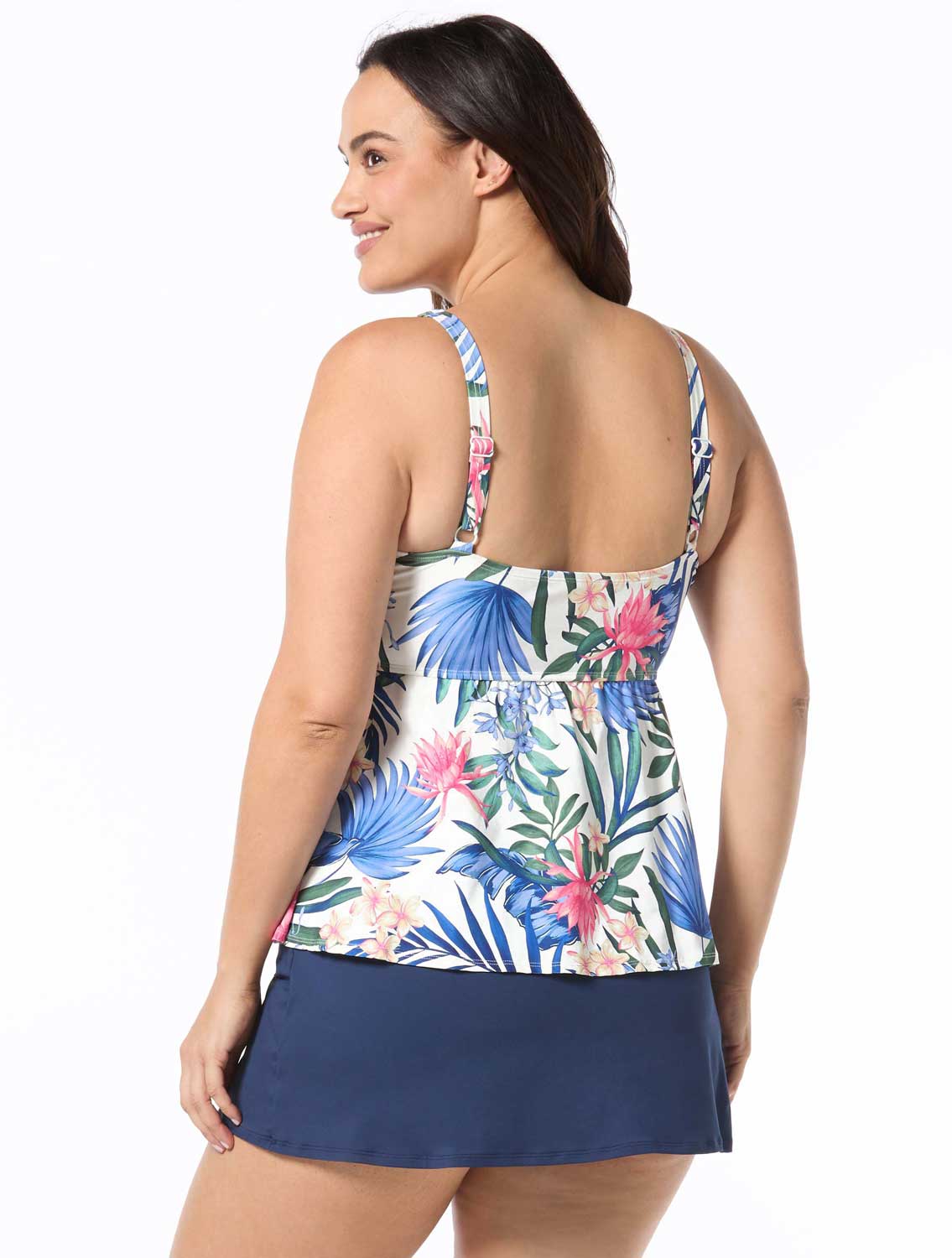 Beach House: Plus Size Monterey Tropical White Twist Front Tankini Top