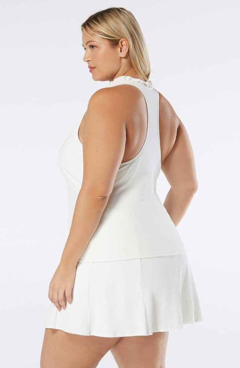 Beach House: Plus Size Pique Solid Ruffle Trim Tankini Top