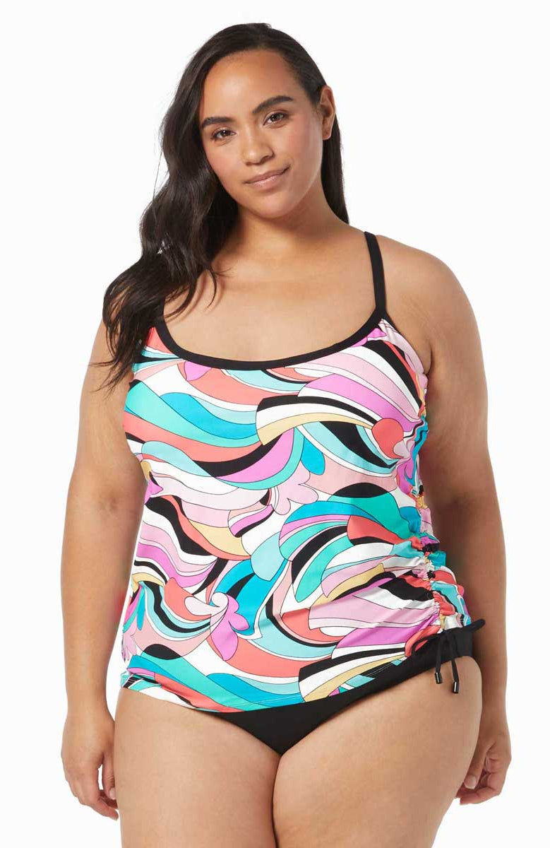 Beach House: Plus Size Saltwater Swirl Bridget Underwire Tankini Top