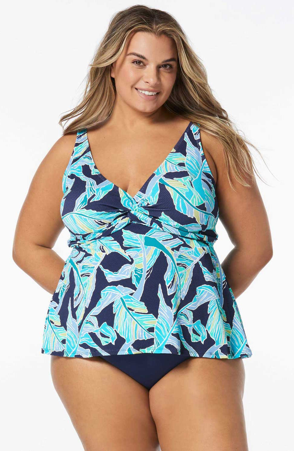 Beach House: Plus Size Seaglass Palm Willow Textured Tankini Top