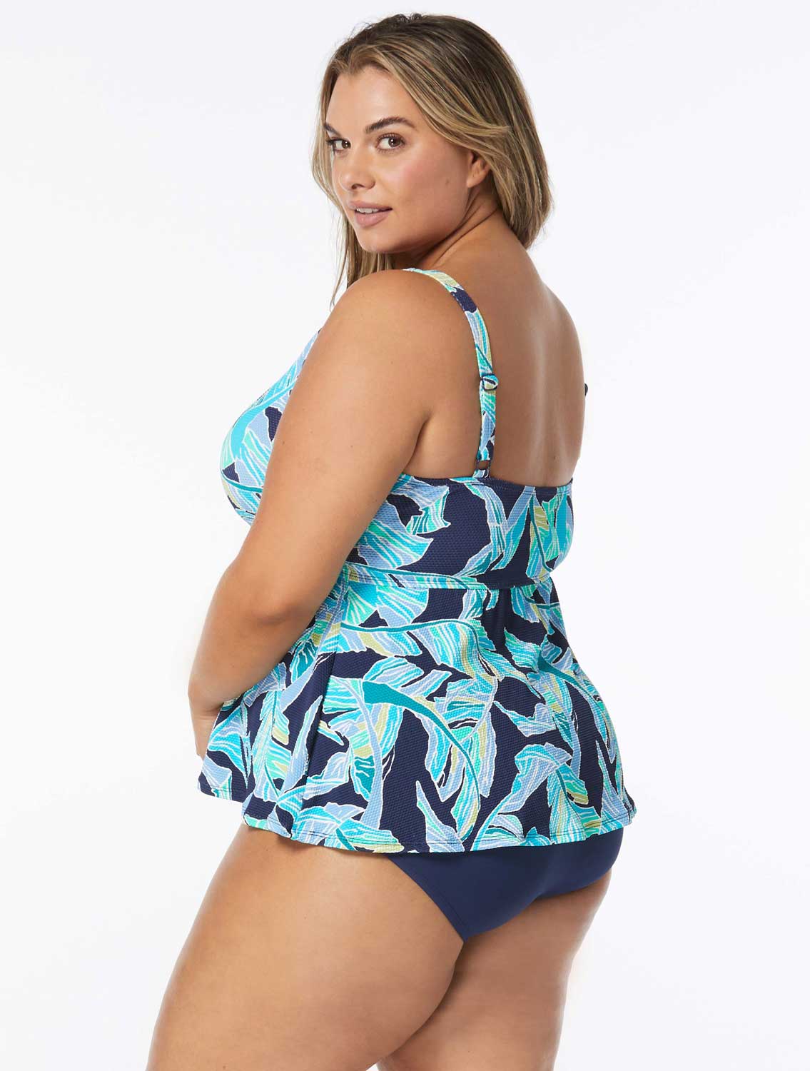 Beach House: Plus Size Seaglass Palm Willow Textured Tankini Top