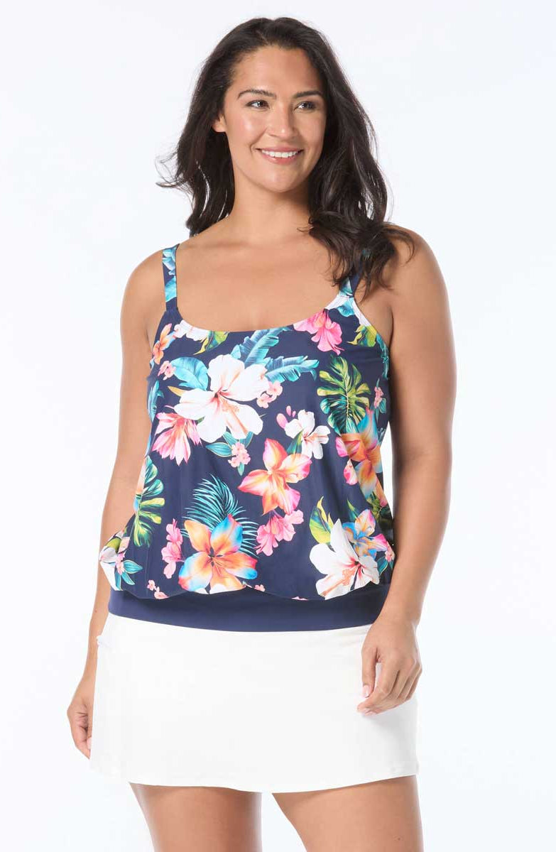 Beach House: Plus Size Vibrant Vacay Blouson Tankini Top