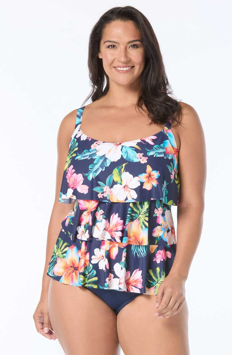 Beach House: Plus Size Vibrant Vacay Jane Ruffle Tankini Top
