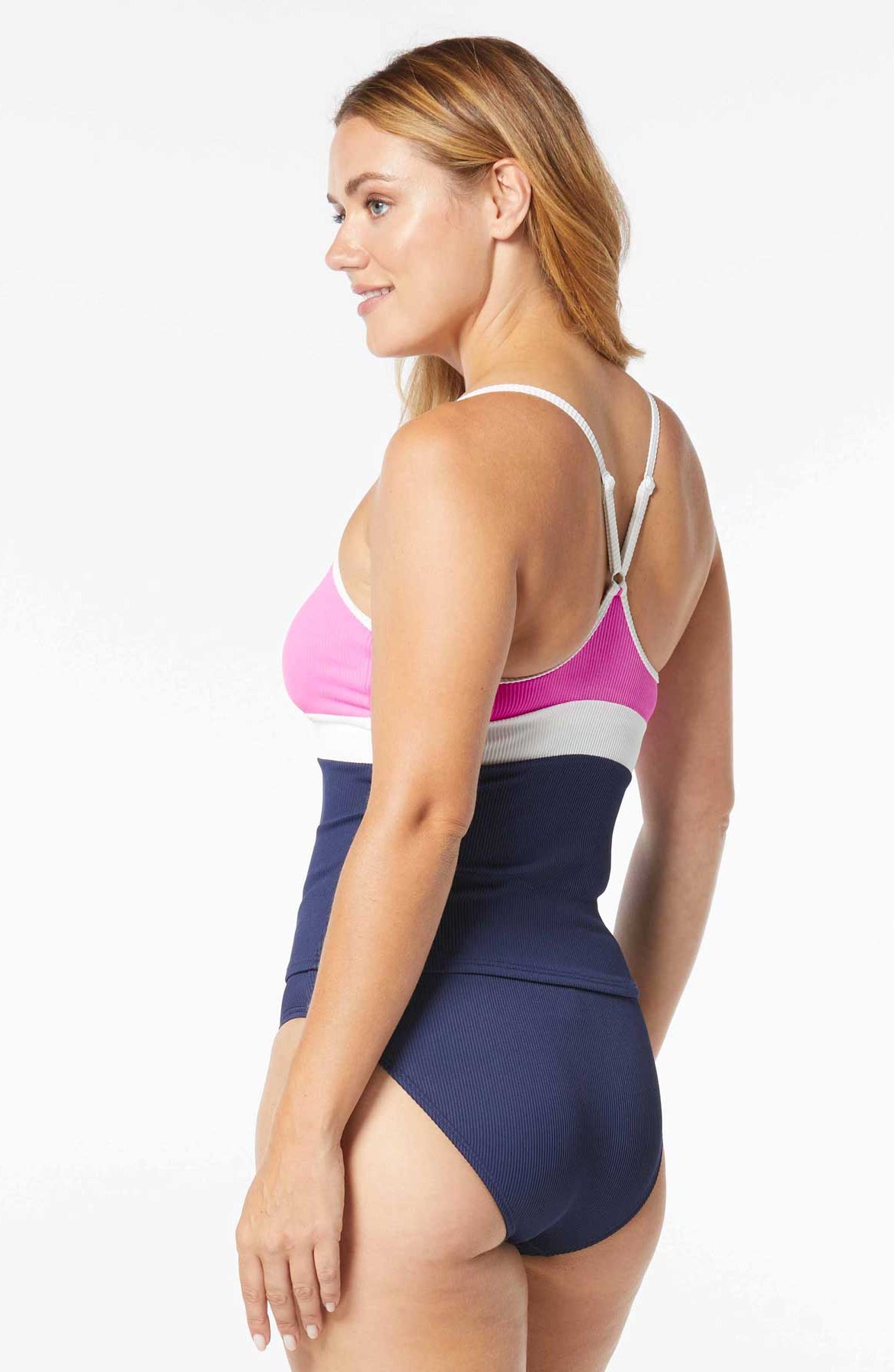 Beach House Sport: Colorblock Sport Flex Ribbed Tankini Top - ADMIRAL